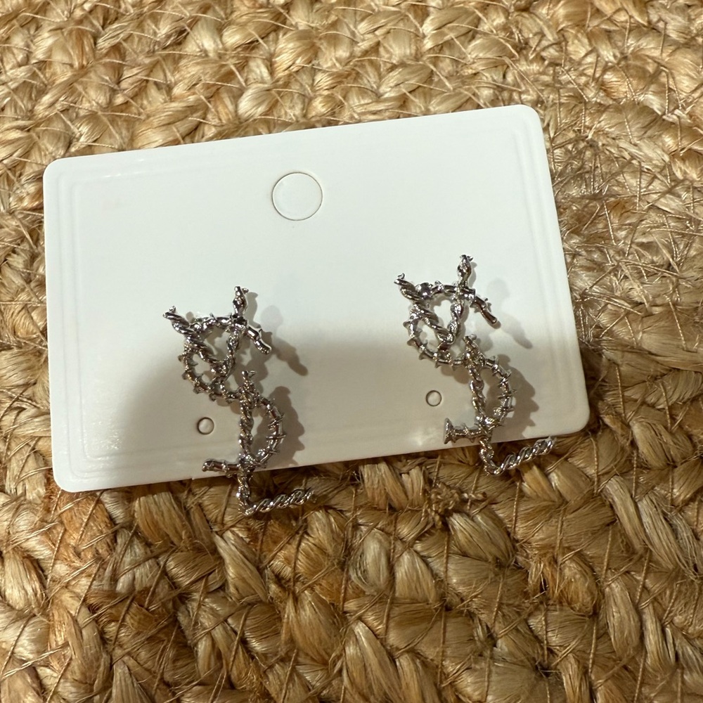 Silver Twisted YSL earrings